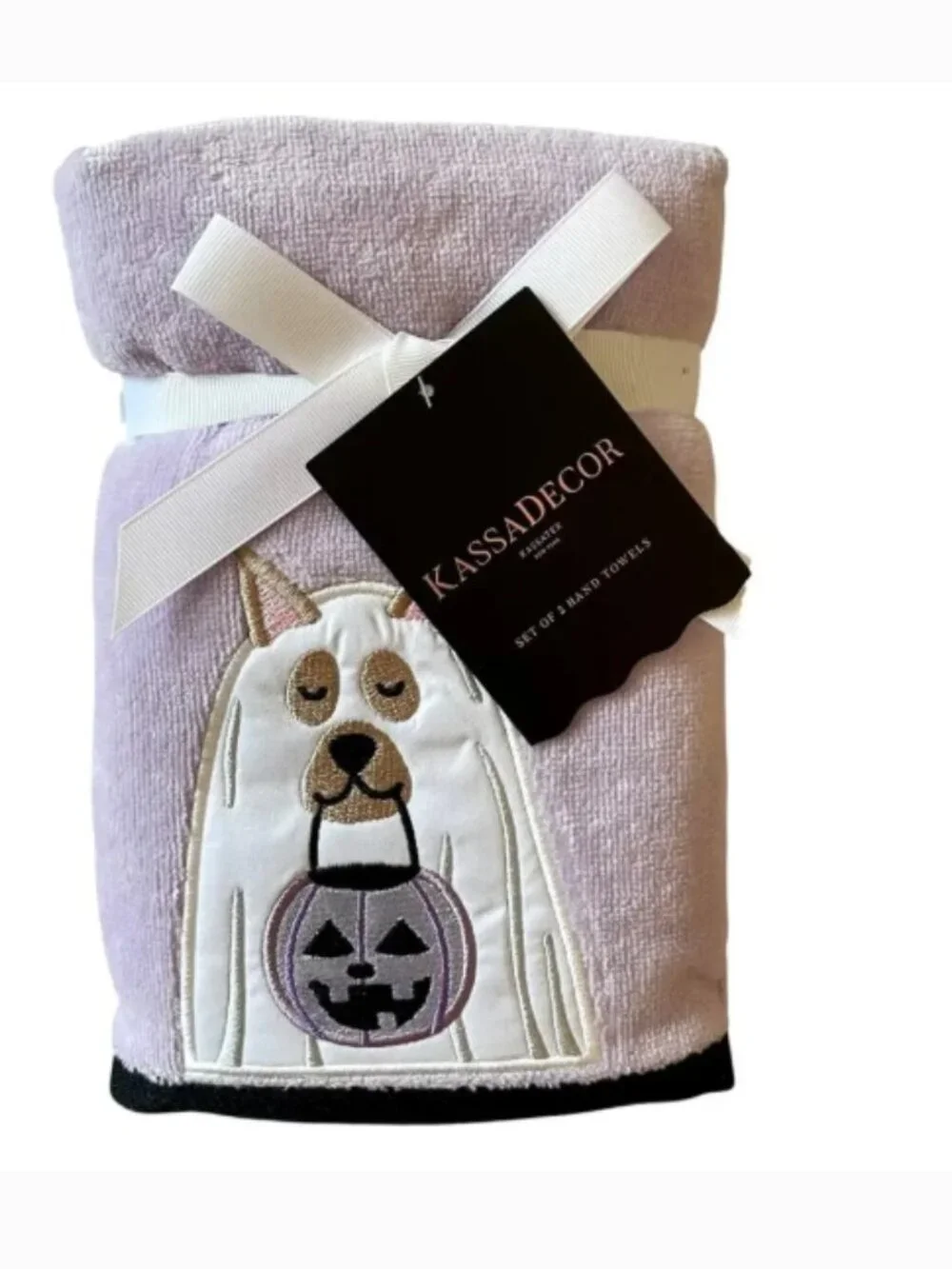 NWT KASSATEX Set Of 2 Ghost Pup Hand Towels